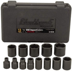 Blackhawk by Proto - 13 Piece 3/8" Drive Black Finish Impact Socket Set - 6 Points, 1/4" to 1" Range, Inch Measurement Standard - Industrial Tool & Supply