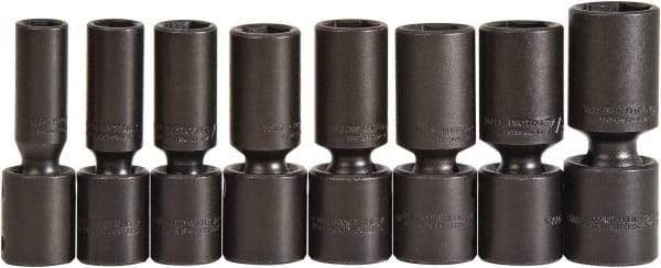 Proto - 8 Piece 1/2" Drive Deep Impact Socket Set - 6 Points, 1/2 to 15/16", Inch Measurement Standard - Industrial Tool & Supply