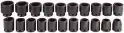 Proto - 21 Piece 3/4" Drive Black Finish Impact Socket Set - 6 Points, 19mm to 41mm Range, Metric Measurement Standard - Industrial Tool & Supply