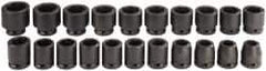 Proto - 21 Piece 3/4" Drive Black Finish Impact Socket Set - 6 Points, 19mm to 41mm Range, Metric Measurement Standard - Industrial Tool & Supply