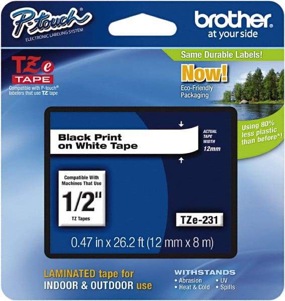 Brother - 1/2" Wide, White Label Tape - For Label Maker - Industrial Tool & Supply