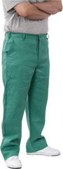 PRO-SAFE - Cotton Flame Resistant/Retardant Pants - Zipper Closure, 3 Pockets, 34" Waist, 32" Inseam, Green - Industrial Tool & Supply