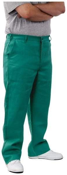 PRO-SAFE - Cotton Flame Resistant/Retardant Pants - Zipper Closure, 3 Pockets, 42" Waist, 32" Inseam, Green - Industrial Tool & Supply