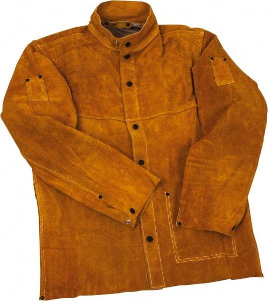 PRO-SAFE - Size M Flame Resistant/Retardant Jacket - Gold, Leather, Snaps Closure, 38 to 40" Chest - Industrial Tool & Supply