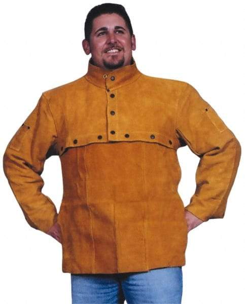 PRO-SAFE - Size S, 34-36" Chest, Flame Resistant, Cape Sleeve with Bib - Split Leather, Bright Gold - Industrial Tool & Supply