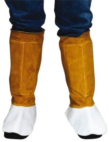 PRO-SAFE - Split Cowhide Leather Flame Resistant/Retardant Leggings - No Pockets, Brown - Industrial Tool & Supply