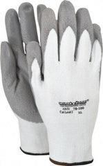 PRO-SAFE - Size XL (10), ANSI Cut Lvl A2, Puncture Lvl 1, Abrasion Lvl 4, Polyurethane Coated HPPE Fiber Cut Resistant Gloves - 9" Long, Palm & Fingers Coated, HPPE Fiber Lining, Knit Wrist, White w/ Gray Coating, Paired - Industrial Tool & Supply