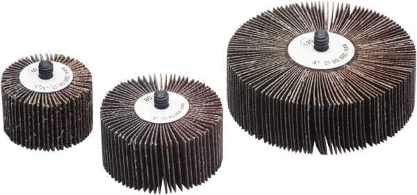 Camel Grinding Wheels - 3" Diam x 1/2" Face Width, Medium Aluminum Oxide Coated Mounted Flap Wheel - 1/4-20 Threaded Mount, 60 Grit, X Weighted Cloth Backing, 20,000 Max RPM - Industrial Tool & Supply