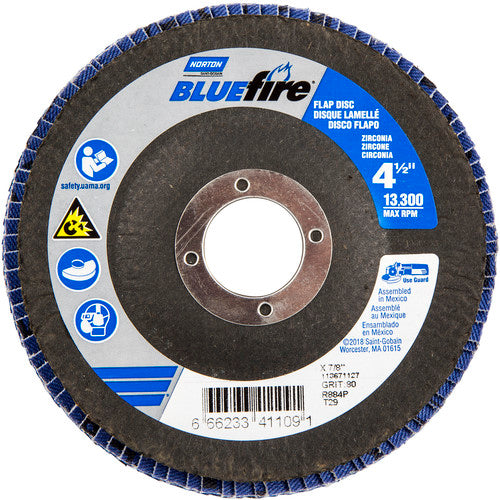 ‎4-1/2″ × 7/8″ 80 Grit Type 29 BlueFire Flap Disc - Industrial Tool & Supply