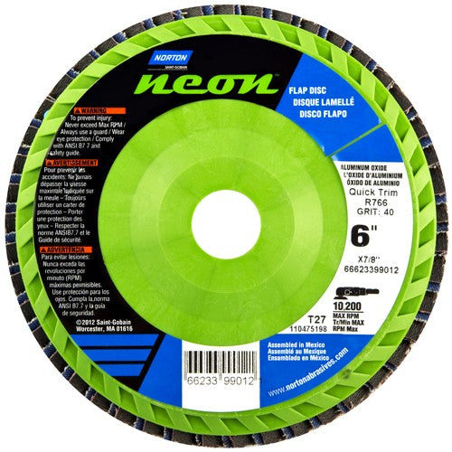 6″ × 7/8″ Flap Disc Neon Quick Trim Type 27- Plastic Plate 80 Grit - Industrial Tool & Supply