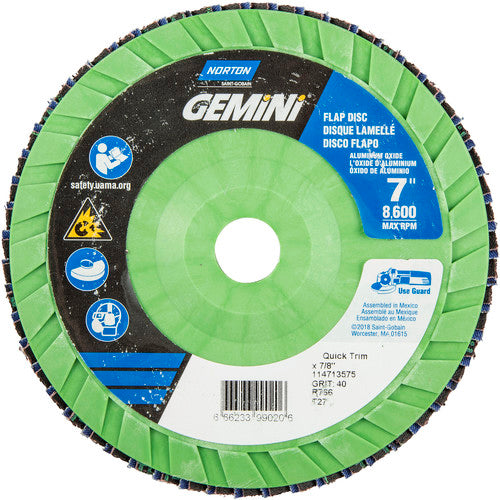 7 × 7/8″ Gemini Plastic Flat Flap Disc Type 27 P40 Grit R766 Zirconia Alumina - Industrial Tool & Supply