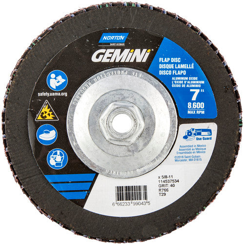 ‎7 × 5/8 - 11″ Gemini Fiberglass Conical Flap Disc Type 29 P40 Grit R766 Zirconia Alumina - Industrial Tool & Supply