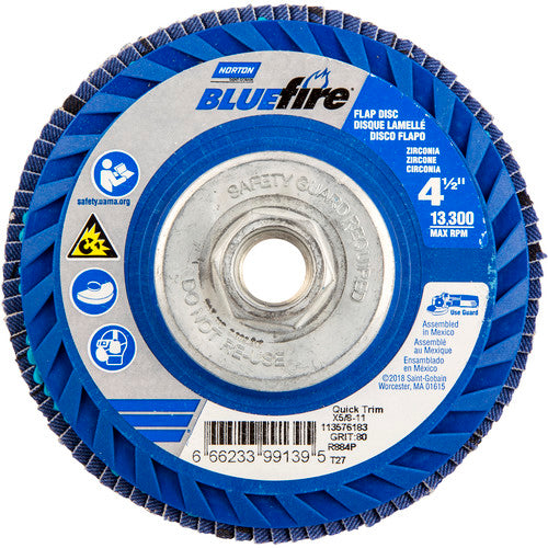 ‎4-1/2 × 5/8 - 11″ BlueFire Plastic Flat Flap Disc Type 27 P80 Grit R884P Ceramic Alumina - Industrial Tool & Supply