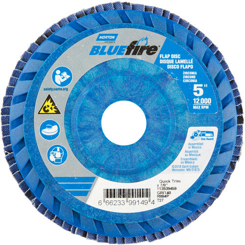5 × 7/8″ BlueFire Plastic Flat Flap Disc Type 27 P40 Grit R884P Zirconia Alumina - Industrial Tool & Supply