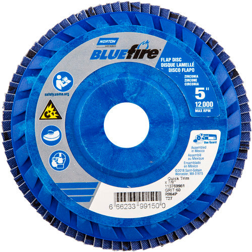5 × 7/8″ BlueFire Plastic Flat Flap Disc Type 27 P60 Grit R884P Zirconia Alumina - Industrial Tool & Supply