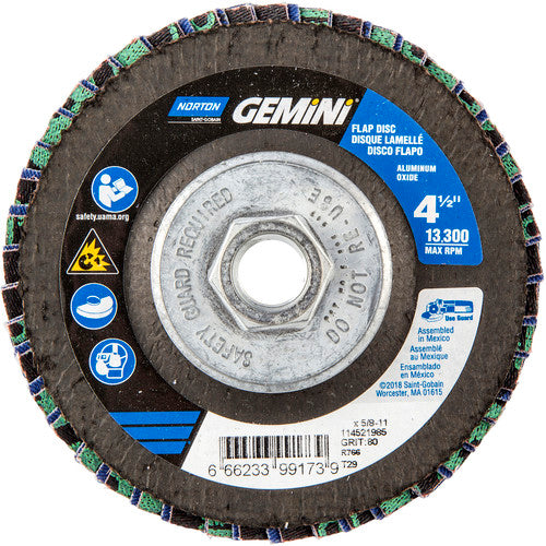 ‎4-1/2 × 5/8 - 11″ Gemini Fiberglass Conical Flap Disc Type 29 P80 Grit R766 Zirconia Alumina - Industrial Tool & Supply