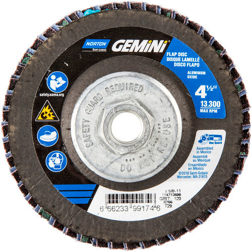 ‎4-1/2 × 5/8 - 11″ Gemini Fiberglass Conical Flap Disc Type 29 P120 Grit R766 Zirconia Alumina - Industrial Tool & Supply