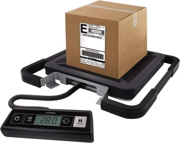 Dymo - 15" Base, 100 Lb Capacity, Digital Scale - 0.2 Lb Graduation, USB, 120 Volt Adapter or (3) AAA Batteries - Industrial Tool & Supply