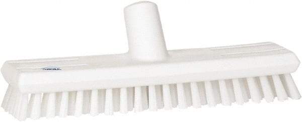 Vikan - 1" Bristle Length, Polyester Scrub Brush - 10-5/8" Long x 2-1/2" Wide Head, 11" OAL, European Threaded Handle, White, Polypropylene Block - Industrial Tool & Supply