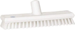 Vikan - 1" Bristle Length, Polyester Scrub Brush - 10-5/8" Long x 2-1/2" Wide Head, 11" OAL, European Threaded Handle, White, Polypropylene Block - Industrial Tool & Supply