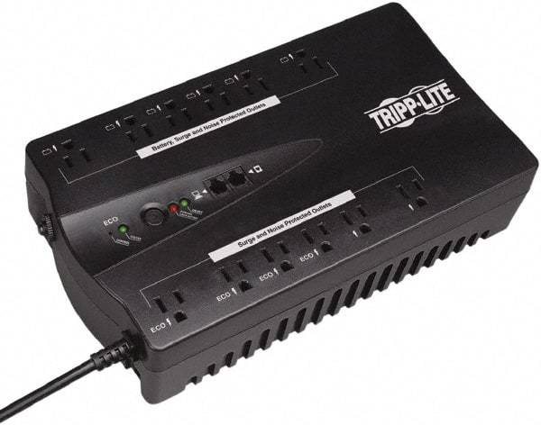 Tripp-Lite - 15 Amp, 750 VA, Flat Pack Mount Standby Backup Uninterruptible Power Supply - Backup 2.8 min with Full Load & 9 min with Half Load, 120 VAC Input & Output, 450 Watt Output, 1 Phases, 8 Outlets - Industrial Tool & Supply