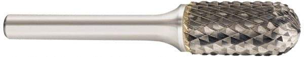 SGS Pro - 5/8" Cut Diam, 3/8" Shank Diam, Cylinder with Radius Head Double Cut Burr - Carbide, Radius End, 1" LOC, 3" OAL - Industrial Tool & Supply