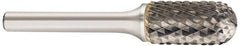 SGS Pro - 5/8" Cut Diam, 3/8" Shank Diam, Cylinder with Radius Head Double Cut Burr - Carbide, Radius End, 1" LOC, 3" OAL - Industrial Tool & Supply