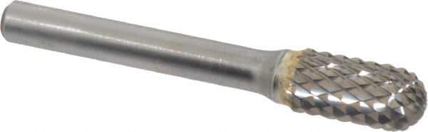 SGS Pro - 3/8" Cut Diam, 1/4" Shank Diam, Cylinder with Radius Head Double Cut Burr - Carbide, Radius End, 3/4" LOC, 2-1/2" OAL - Industrial Tool & Supply
