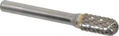 SGS Pro - 3/8" Cut Diam, 1/4" Shank Diam, Cylinder with Radius Head Double Cut Burr - Carbide, Radius End, 3/4" LOC, 2-1/2" OAL - Industrial Tool & Supply