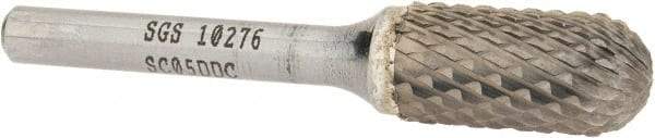 SGS Pro - 1/2" Cut Diam, 1/4" Shank Diam, Cylinder with Radius Head Double Cut Burr - Carbide, Radius End, 1" LOC, 2-3/4" OAL - Industrial Tool & Supply