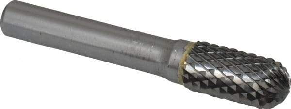 SGS Pro - 1/2" Cut Diam, 3/8" Shank Diam, Cylinder with Radius Head Double Cut Burr - Carbide, Radius End, 1" LOC, 3" OAL - Industrial Tool & Supply