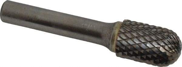 SGS Pro - 5/8" Cut Diam, 3/8" Shank Diam, Cylinder with Radius Head Double Cut Burr - Carbide, Radius End, 1" LOC, 3" OAL - Industrial Tool & Supply