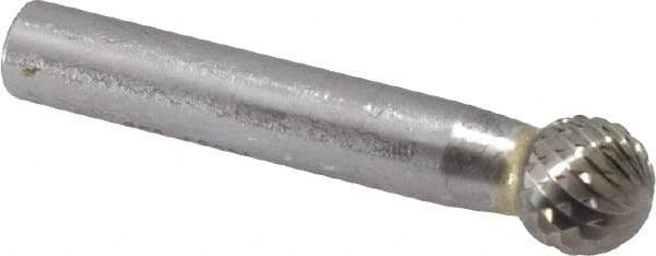 SGS Pro - 1/2" Cut Diam, 3/8" Shank Diam, Ball Head Double Cut Burr - Carbide, Radius End, 7/16" LOC, 2-7/16" OAL - Industrial Tool & Supply