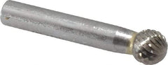 SGS Pro - 1/2" Cut Diam, 3/8" Shank Diam, Ball Head Double Cut Burr - Carbide, Radius End, 7/16" LOC, 2-7/16" OAL - Industrial Tool & Supply