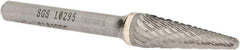SGS Pro - 3/8" Cut Diam, 1/4" Shank Diam, Taper Head Double Cut Burr - Carbide, Radius End, 1-1/16" LOC, 2-15/16" OAL - Industrial Tool & Supply