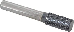 SGS Pro - 1/2" Cut Diam, 3/8" Shank Diam, Cylinder Head Double Cut Burr - Carbide, Flat End, 1" LOC, 3" OAL - Industrial Tool & Supply