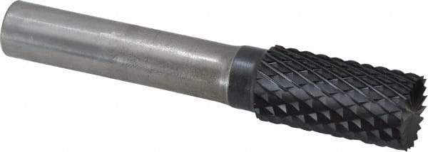 SGS Pro - 1/2" Cut Diam, 3/8" Shank Diam, Cylinder with End Cut Head Double Cut Burr - Carbide, End Cut End, 1" LOC, 3" OAL - Industrial Tool & Supply