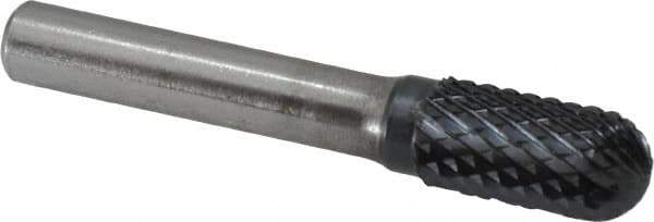 SGS Pro - 1/2" Cut Diam, 3/8" Shank Diam, Cylinder with Radius Head Double Cut Burr - Carbide, Radius End, 1" LOC, 3" OAL - Industrial Tool & Supply