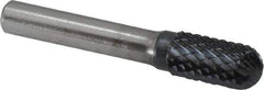 SGS Pro - 1/2" Cut Diam, 3/8" Shank Diam, Cylinder with Radius Head Double Cut Burr - Carbide, Radius End, 1" LOC, 3" OAL - Industrial Tool & Supply