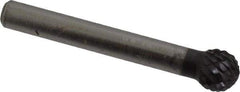 SGS Pro - 3/8" Cut Diam, 1/4" Shank Diam, Ball Head Double Cut Burr - Carbide, Radius End, 5/16" LOC, 2-1/16" OAL - Industrial Tool & Supply