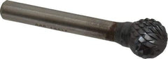 SGS Pro - 1/2" Cut Diam, 1/4" Shank Diam, Ball Head Double Cut Burr - Carbide, Radius End, 7/16" LOC, 2-3/16" OAL - Industrial Tool & Supply