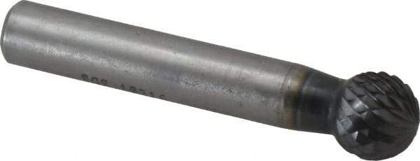 SGS Pro - 1/2" Cut Diam, 3/8" Shank Diam, Ball Head Double Cut Burr - Carbide, Radius End, 7/16" LOC, 2-7/16" OAL - Industrial Tool & Supply