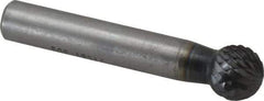 SGS Pro - 1/2" Cut Diam, 3/8" Shank Diam, Ball Head Double Cut Burr - Carbide, Radius End, 7/16" LOC, 2-7/16" OAL - Industrial Tool & Supply