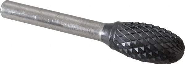 SGS Pro - 1/2" Cut Diam, 1/4" Shank Diam, Oval Head Double Cut Burr - Carbide, Radius End, 7/8" LOC, 2-5/8" OAL - Industrial Tool & Supply