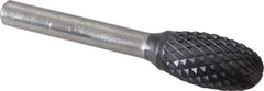 SGS Pro - 1/2" Cut Diam, 1/4" Shank Diam, Oval Head Double Cut Burr - Carbide, Radius End, 7/8" LOC, 2-5/8" OAL - Industrial Tool & Supply