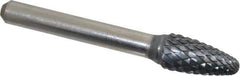 SGS Pro - 3/8" Cut Diam, 1/4" Shank Diam, Tree with Radius Head Double Cut Burr - Carbide, Radius End, 3/4" LOC, 2-1/2" OAL - Industrial Tool & Supply