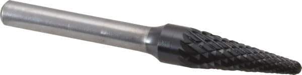 SGS Pro - 3/8" Cut Diam, 1/4" Shank Diam, Taper Head Double Cut Burr - Carbide, Radius End, 1-1/16" LOC, 2-15/16" OAL - Industrial Tool & Supply