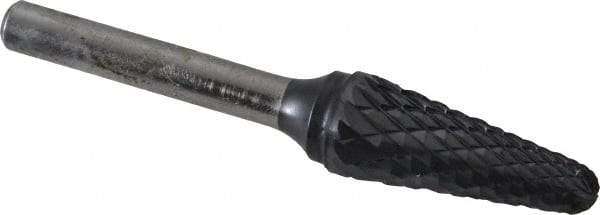 SGS Pro - 1/2" Cut Diam, 1/4" Shank Diam, Taper Head Double Cut Burr - Carbide, Radius End, 1-1/8" LOC, 3" OAL - Industrial Tool & Supply