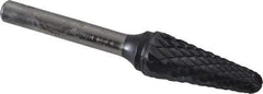 SGS Pro - 1/2" Cut Diam, 1/4" Shank Diam, Taper Head Double Cut Burr - Carbide, Radius End, 1-1/8" LOC, 3" OAL - Industrial Tool & Supply