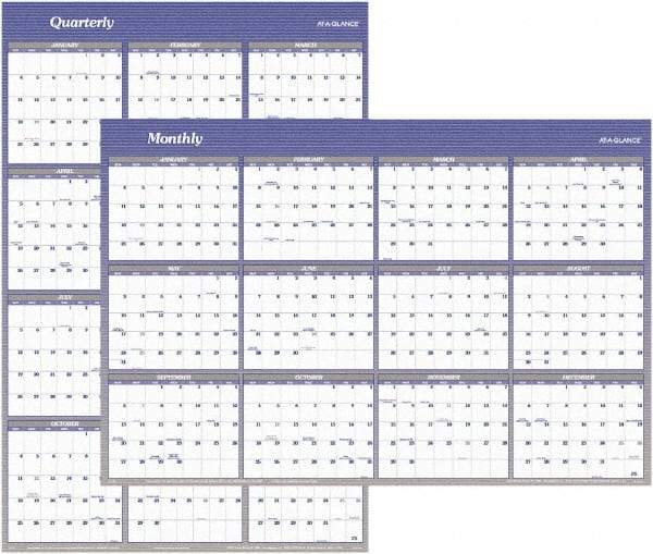AT-A-GLANCE - 1 Sheet, 32 x 48", Erasable Wall Planner - White & Blue - Industrial Tool & Supply